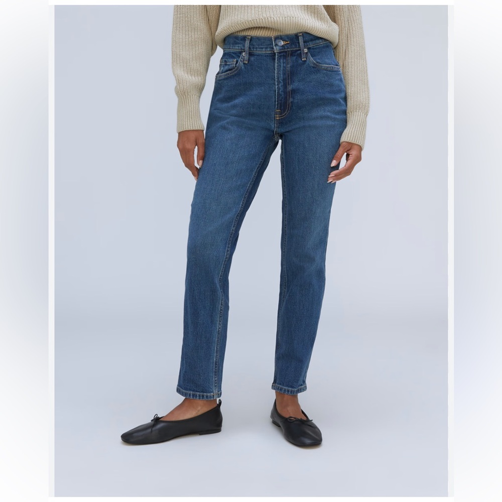 Everlane High Raise Straight Leg Ankle Jeans in Classic Blue Size 28